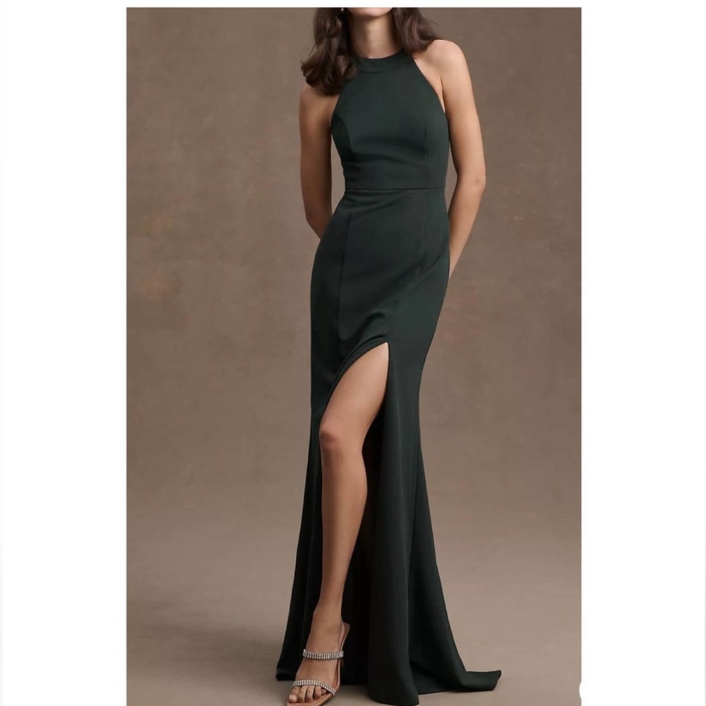 BHLDN Anthropologie gown in emerald green